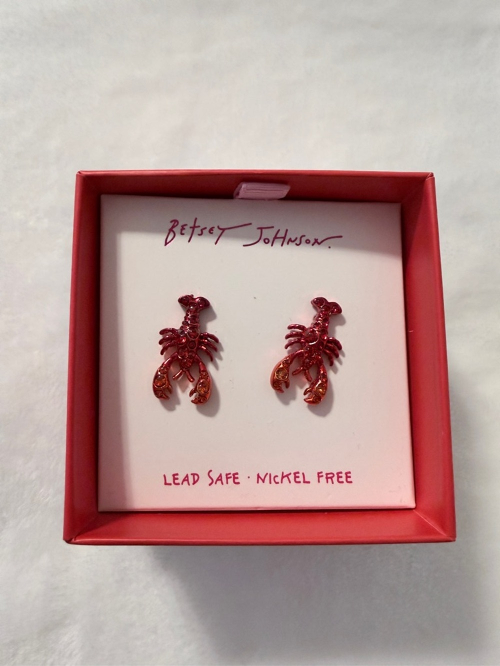 Betsey Johnson Red Lobster Stud Earrings in Glossy Red